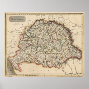 Póster Mapa de época de Hungría (1817)