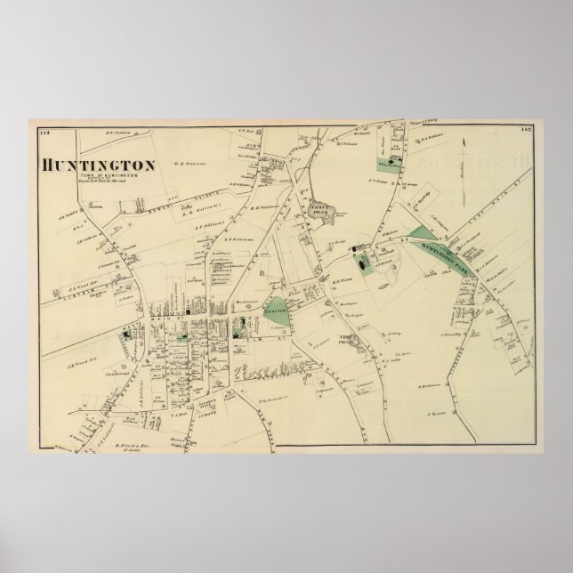 Póster Mapa de época de Huntington NY (1873) (Frente)