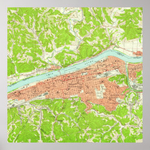 Póster Mapa de época de Huntington West Virginia (1957)