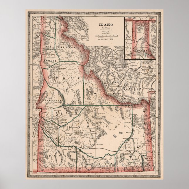 Póster Mapa de época de Idaho (1883) (Frente)