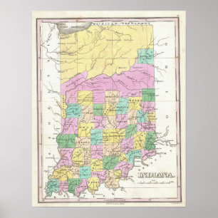 Póster Mapa de época de Indiana (1827)