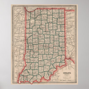 Póster Mapa de época de Indiana (1883)