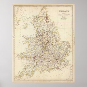 Póster Mapa de época de Inglaterra (1837)
