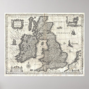 Póster Mapa de época de Inglaterra e Irlanda (1631)