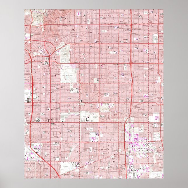 Póster Mapa de época de Inglewood California (1964) (Frente)