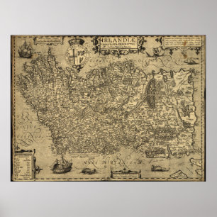 Póster Mapa de época de Irlanda (1606)