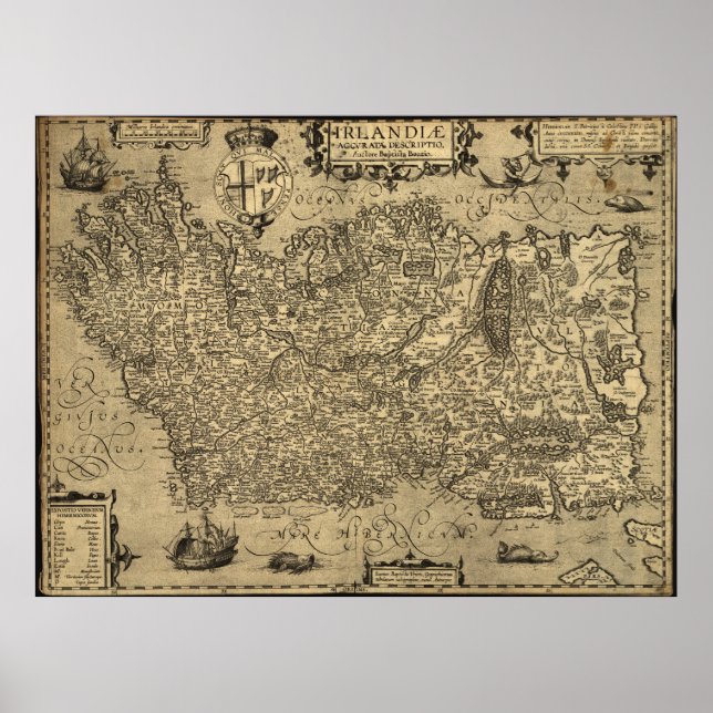 Póster Mapa de época de Irlanda (1606) (Frente)