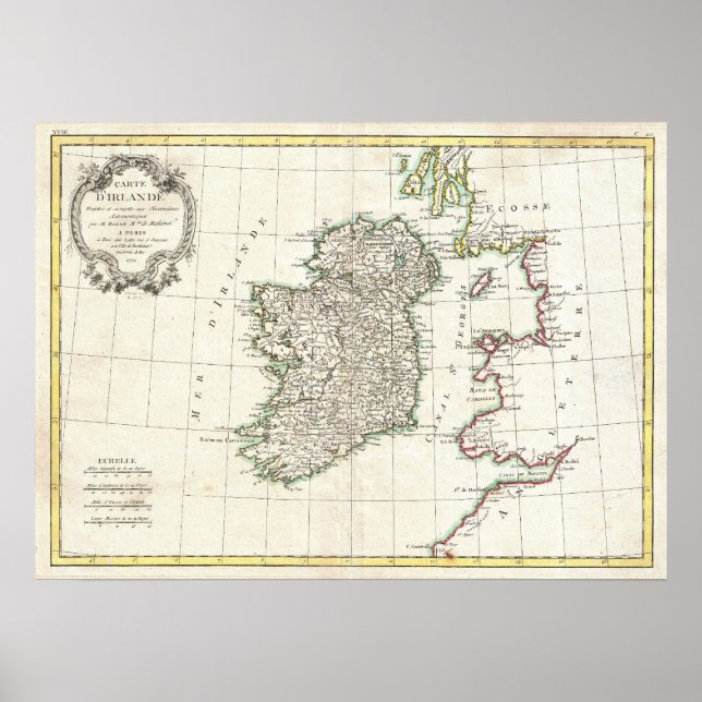 Póster Mapa de época de Irlanda (1771) (Frente)