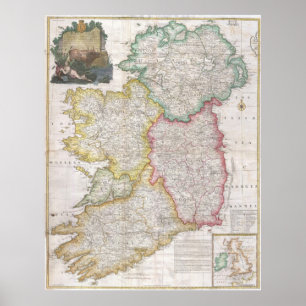 Póster Mapa de época de Irlanda (1794)