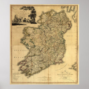 Póster Mapa de época de Irlanda (1797)