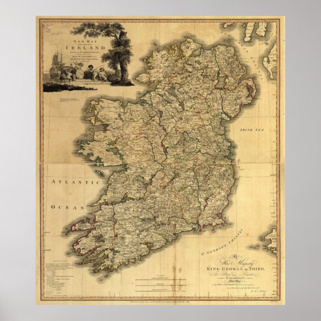 Póster Mapa de época de Irlanda (1797) (Frente)