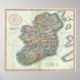 Póster Mapa de época de Irlanda (1799)