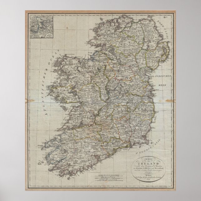 Póster Mapa de época de Irlanda (1804) (Frente)