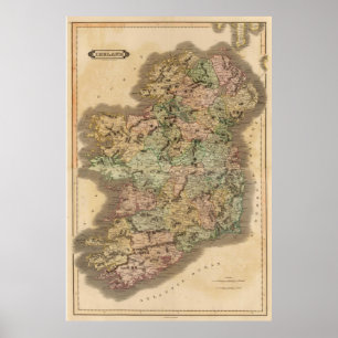Póster Mapa de época de Irlanda (1831)