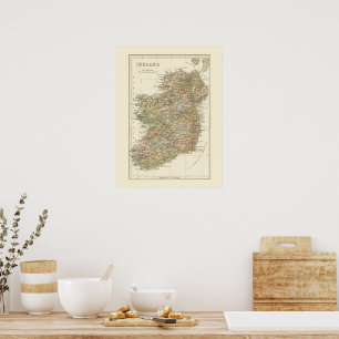 Póster Mapa de época de Irlanda 1862 Poster