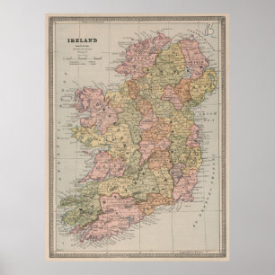 Póster Mapa de época de Irlanda (1883)