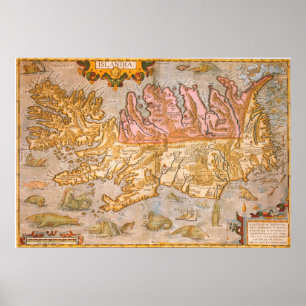Póster Mapa de época de Islandia (1590)