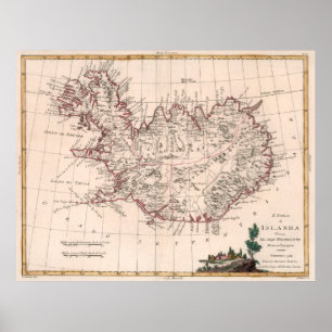 Póster Mapa de época de Islandia (1781)