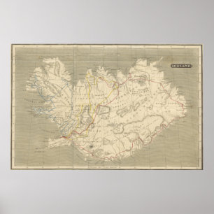 Póster Mapa de época de Islandia (1819)