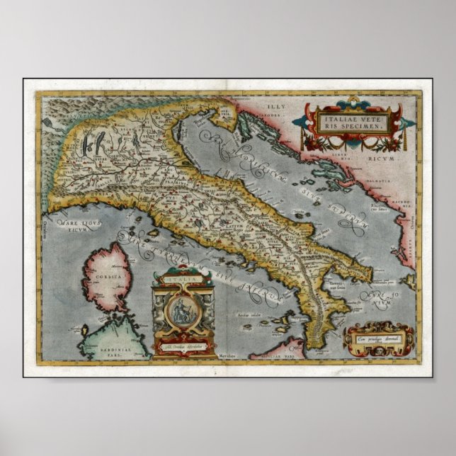 Póster Mapa de época de Italia (1584) (Frente)