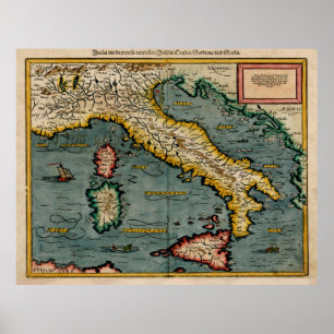 Póster Mapa de época de Italia (1588)