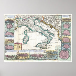 Póster Mapa de época de Italia (1706)