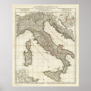 Póster Mapa de época de Italia (1764)
