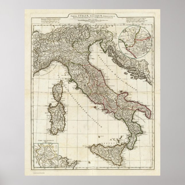 Póster Mapa de época de Italia (1764) (Frente)