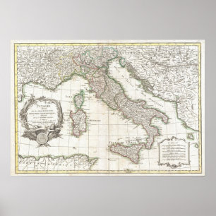 Póster Mapa de época de Italia (1770)