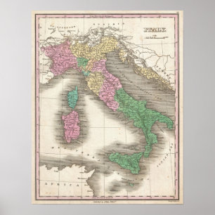 Póster Mapa de época de Italia (1827)