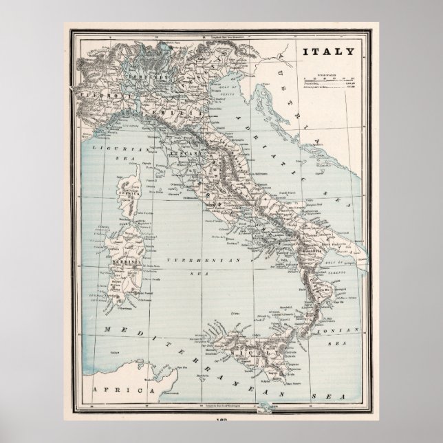 Póster Mapa de época de Italia (1893) (Frente)