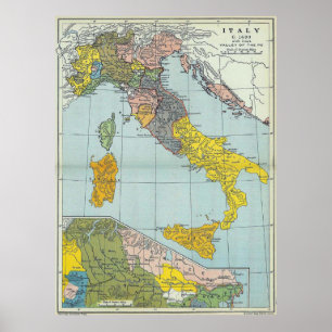 Póster Mapa de época de Italia (1912)