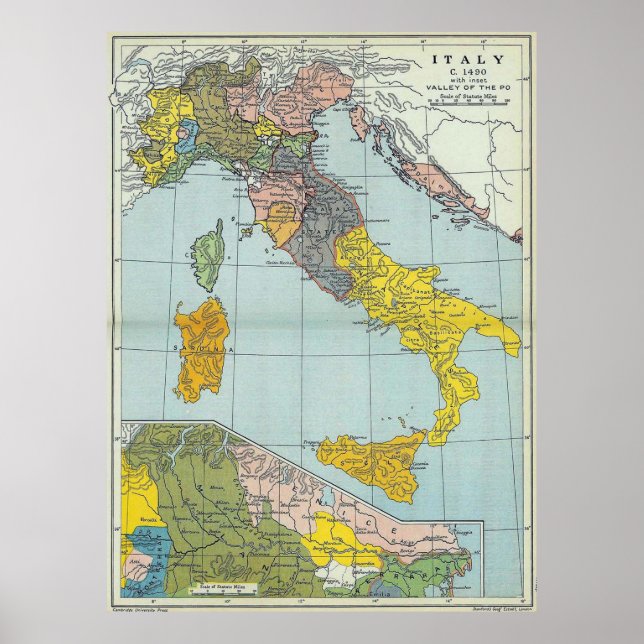 Póster Mapa de época de Italia (1912) (Frente)