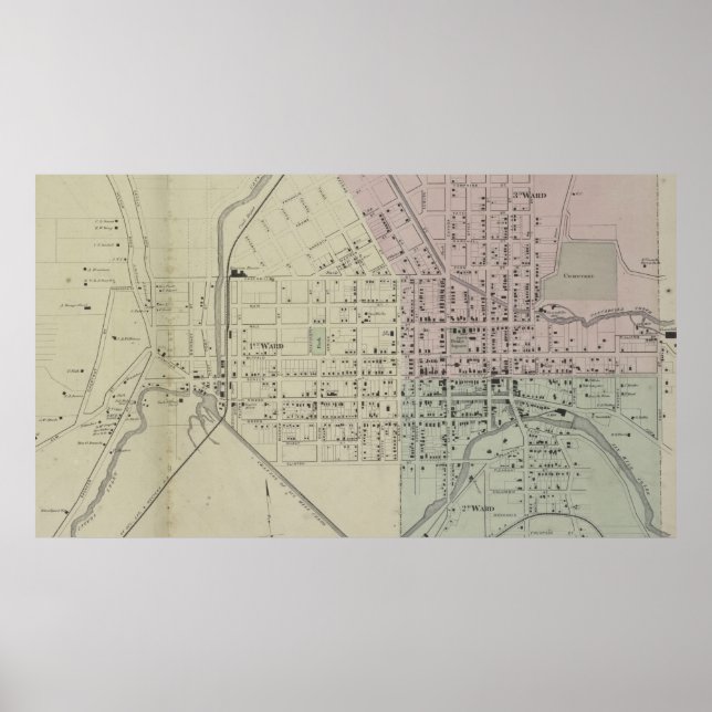 Póster Mapa de época de Ithaca NY (1866) (Frente)