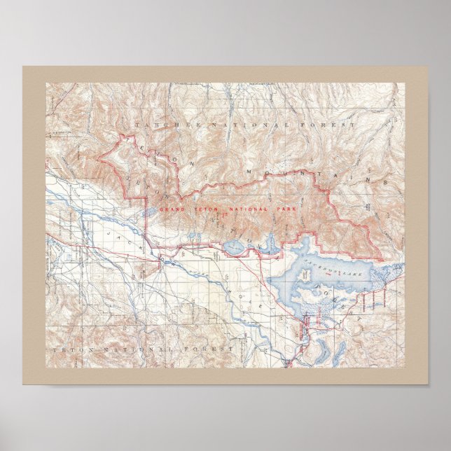Póster Mapa de época de Jackson Hole y Grand Tetons (Frente)