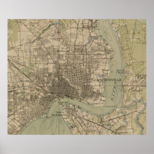 Póster Mapa de época de Jacksonville Florida (1917)
