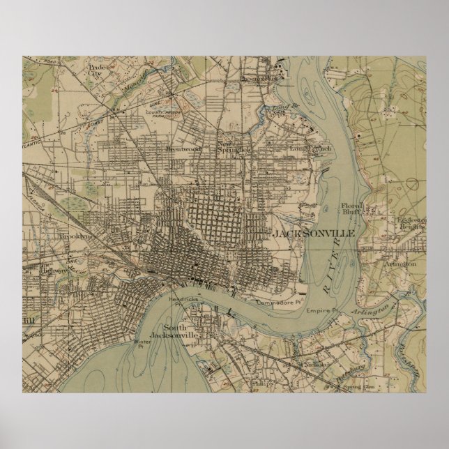 Póster Mapa de época de Jacksonville Florida (1917) (Frente)