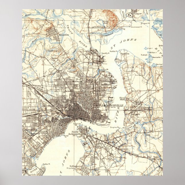 Póster Mapa de época de Jacksonville Florida (1918) (Frente)