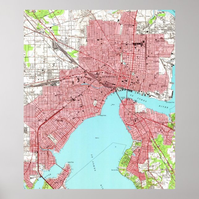 Póster Mapa de época de Jacksonville Florida (1950) (Frente)