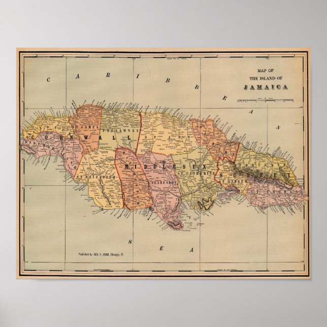 Póster Mapa de época de Jamaica (Frente)