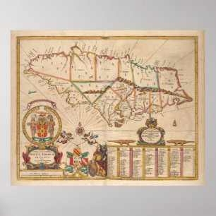 Póster Mapa de época de Jamaica (1672)