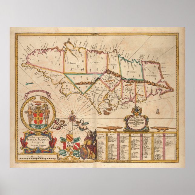 Póster Mapa de época de Jamaica (1672) (Frente)