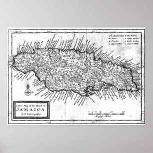 Póster Mapa de época de Jamaica (1771) BW