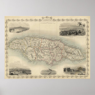 Póster Mapa de época de Jamaica (1851)