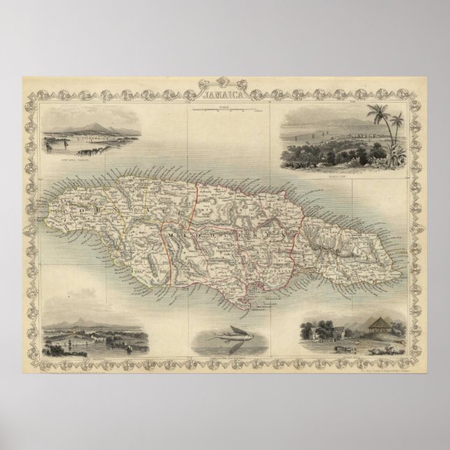 Póster Mapa de época de Jamaica (1851) (Frente)