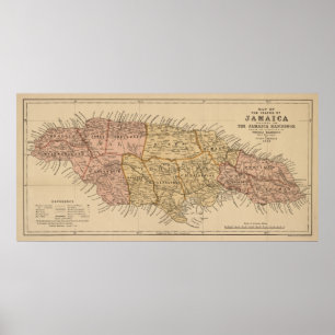 Póster Mapa de época de Jamaica (1893)