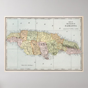 Póster Mapa de época de Jamaica (1901)