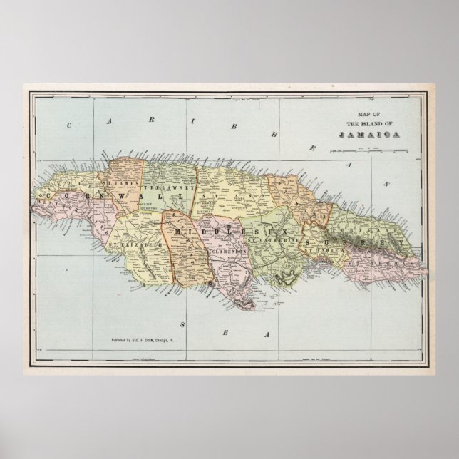 Póster Mapa de época de Jamaica (1901) (Frente)