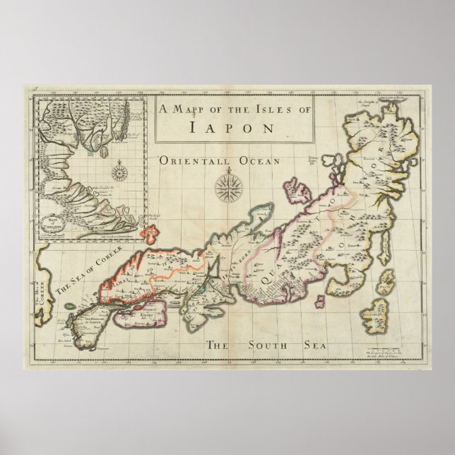 Póster Mapa de época de Japón (1684) (Frente)