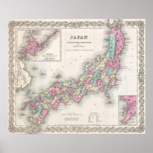 Póster Mapa de época de Japón (1855)